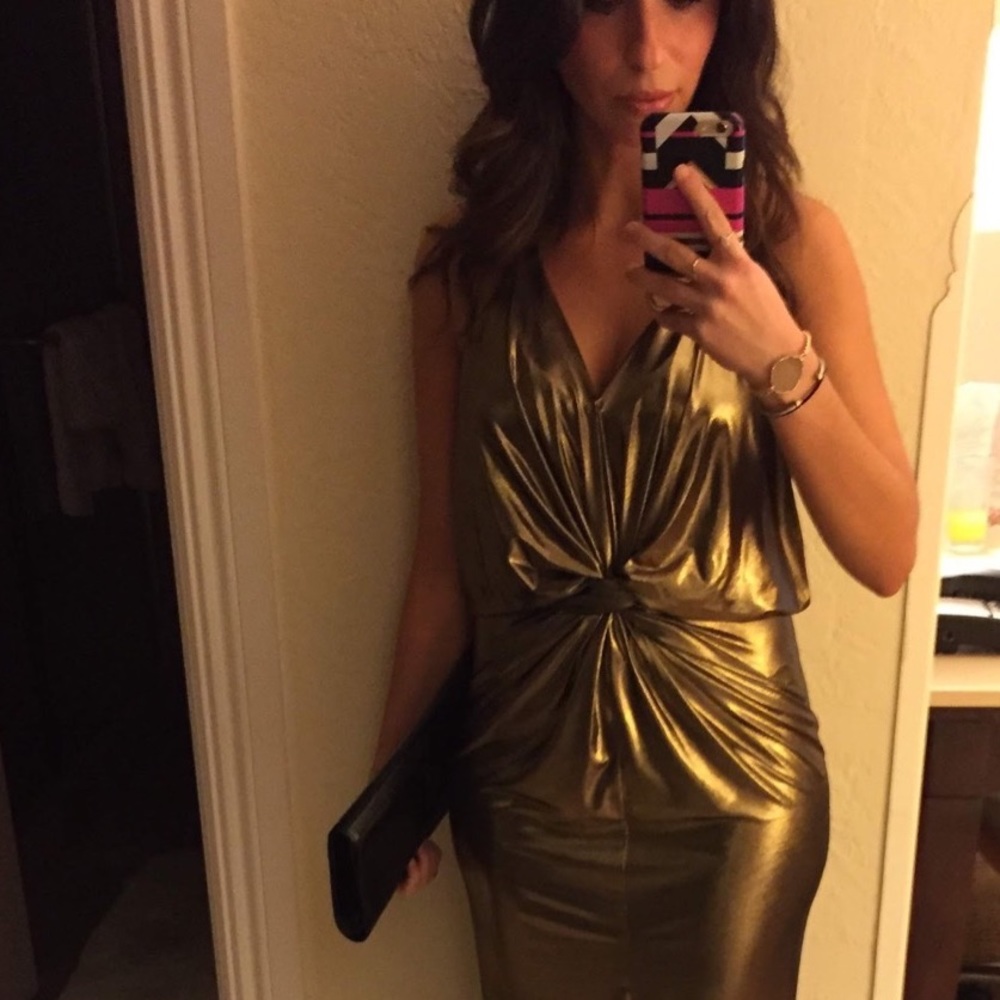 Koko and Palenki gold lame dress